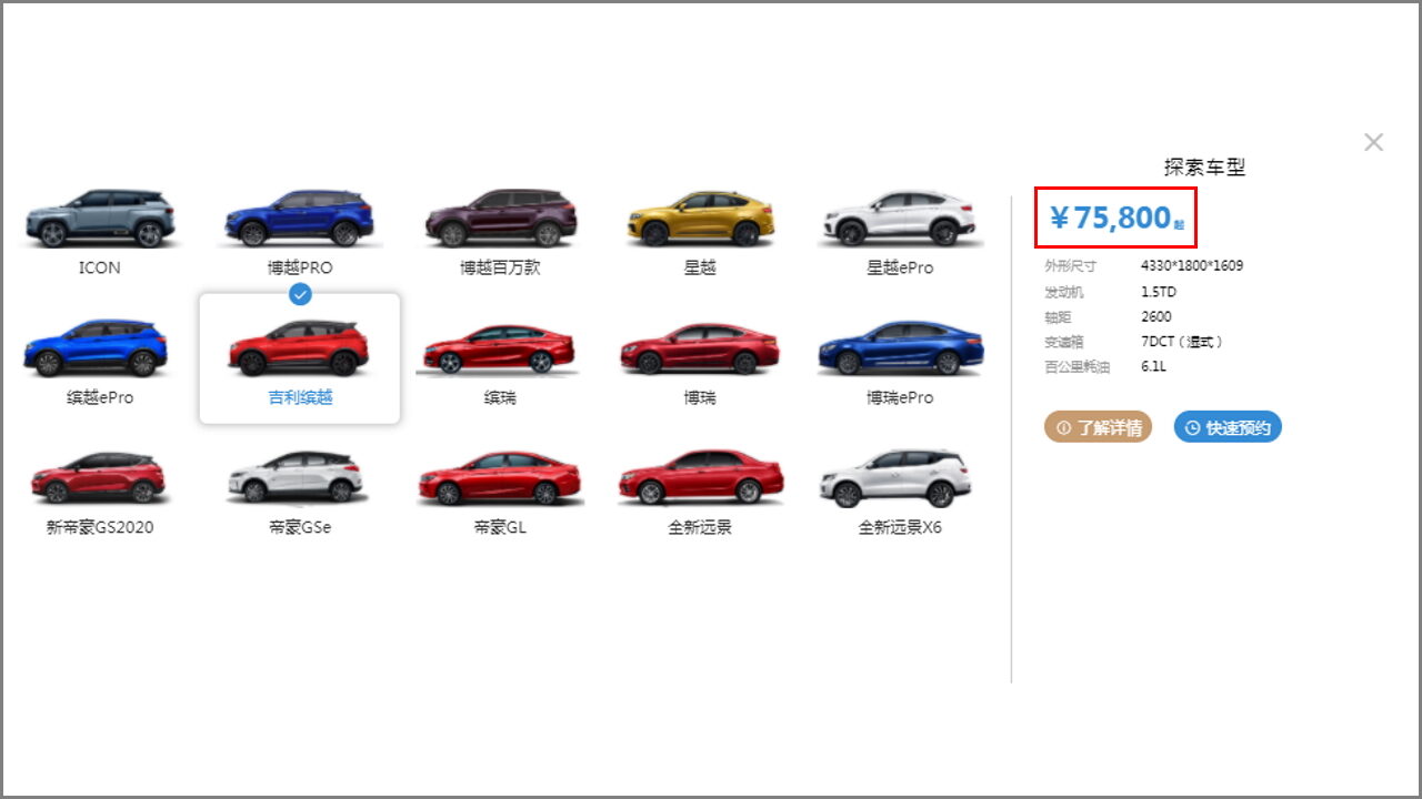 Цены на автомобили Geely в Китае