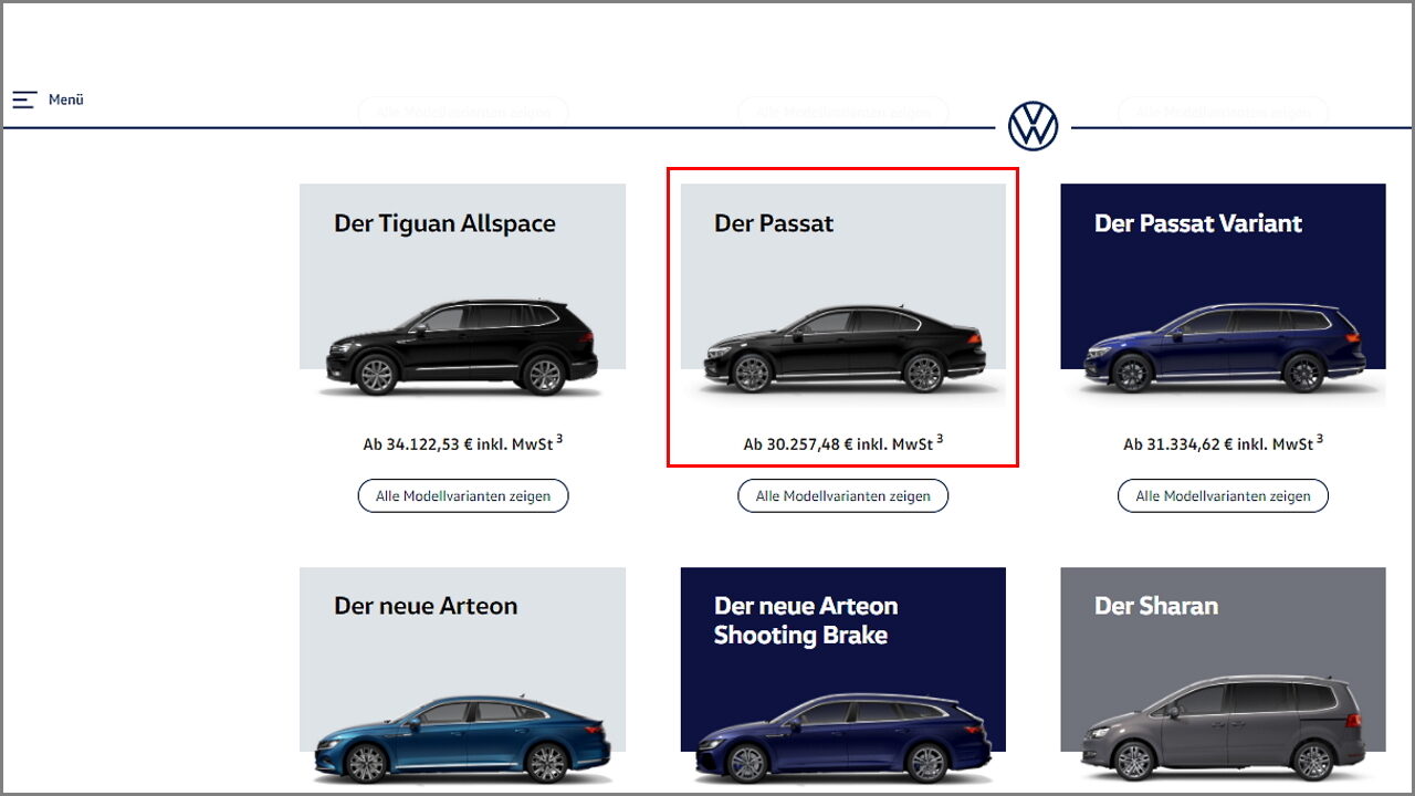 Цены на автомобили Volkswagen в Германии